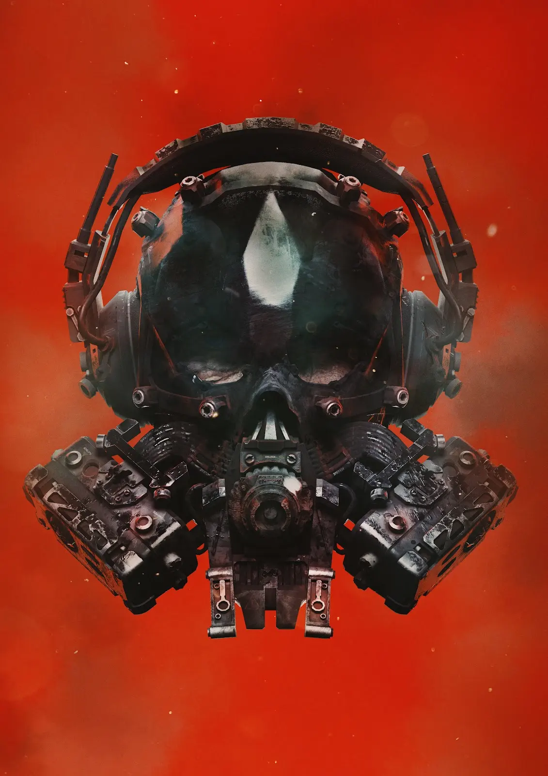 GTFO artwork with a black mask on a red background